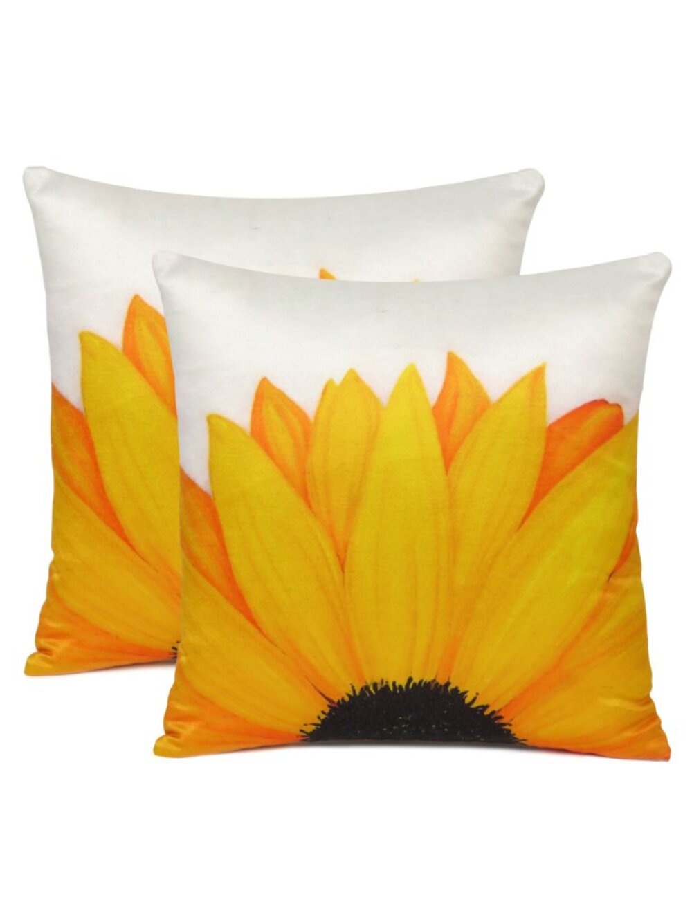 Oussum Cotton Cushion Cover Sunflower Print yellow Square Pillow Case Set of 2